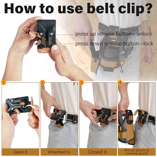 Image of MELOTOUGH 7-Pocket Technician Pouch-Small Pocket Tool Belt Pouch with Belt Clip,Clip on Larger Pockets & Loop, Clip on-Tool Holder Accessory