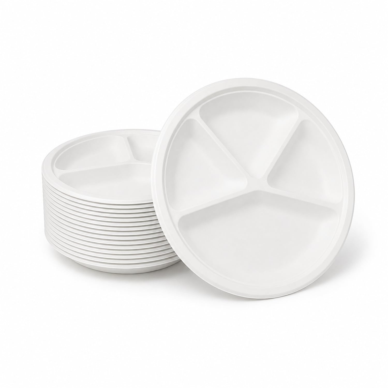 Bonkaso 4 Compartment Bagasse Round Meal Tray 11 Inch Pack of 25 | Disposable Sugarcane Plates | Eco-Friendly, Compostable & Plastic-Free | Heavy Duty, Microwave Safe Party, Catering & Meal Plates