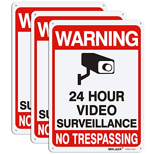 Video Surveillance Sign, MOLAER 3-Pack No Trespassing Signs, 10