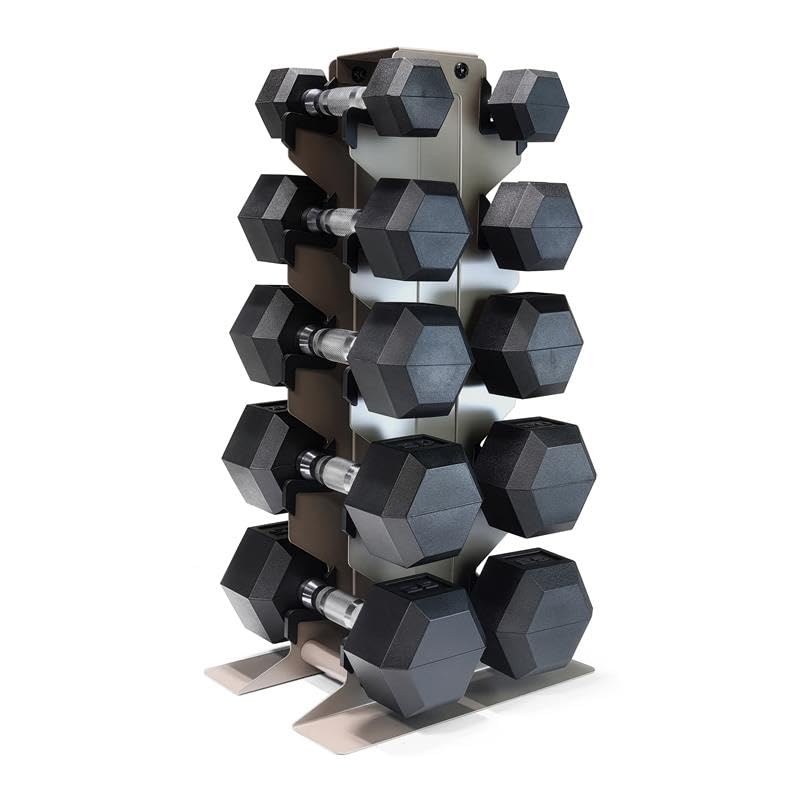 CAP Dumbbell Set with Rack, Rubber Coated Hex Free Weight Set | 100–300 lb Options, Vertical Space-Saving Storage for Home Gym Strength Training