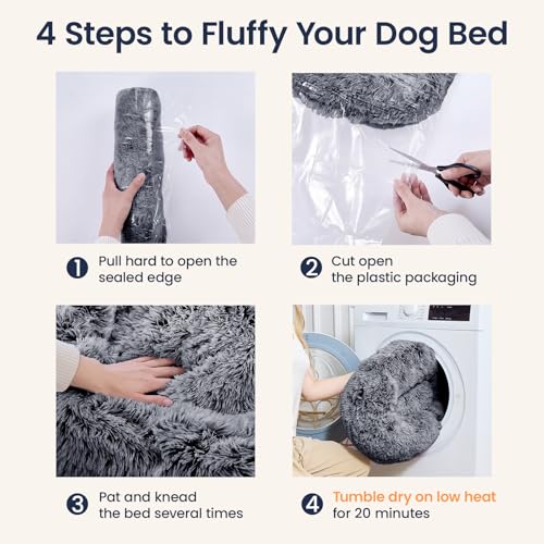 Image of JOLLYVOGUE Calming Dog Beds Extra Large Sized Dog, 45in Donut Washable Large Pet Bed, Anti-Slip & Anti-Anxiety Fluffy Faux Fur Round Dogs Bed, Fits up to 125 lbs Pets (Smoke Black)