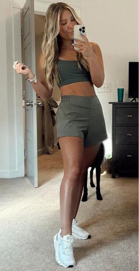 HeyNuts Agile Running Shorts for Women, High Waisted Athletic Shorts Lined Workout Shorts with Zipper Pocket 4" - Image 3