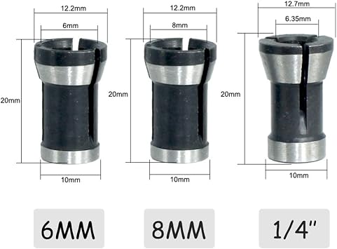 6Pcs Router Collet Adapter 6mm 1/4 8mm Steel Collets Trimmer Clamping Collet Adaptors Chuck Router Bit for Woodworking Engraving Trimming Machine Tool