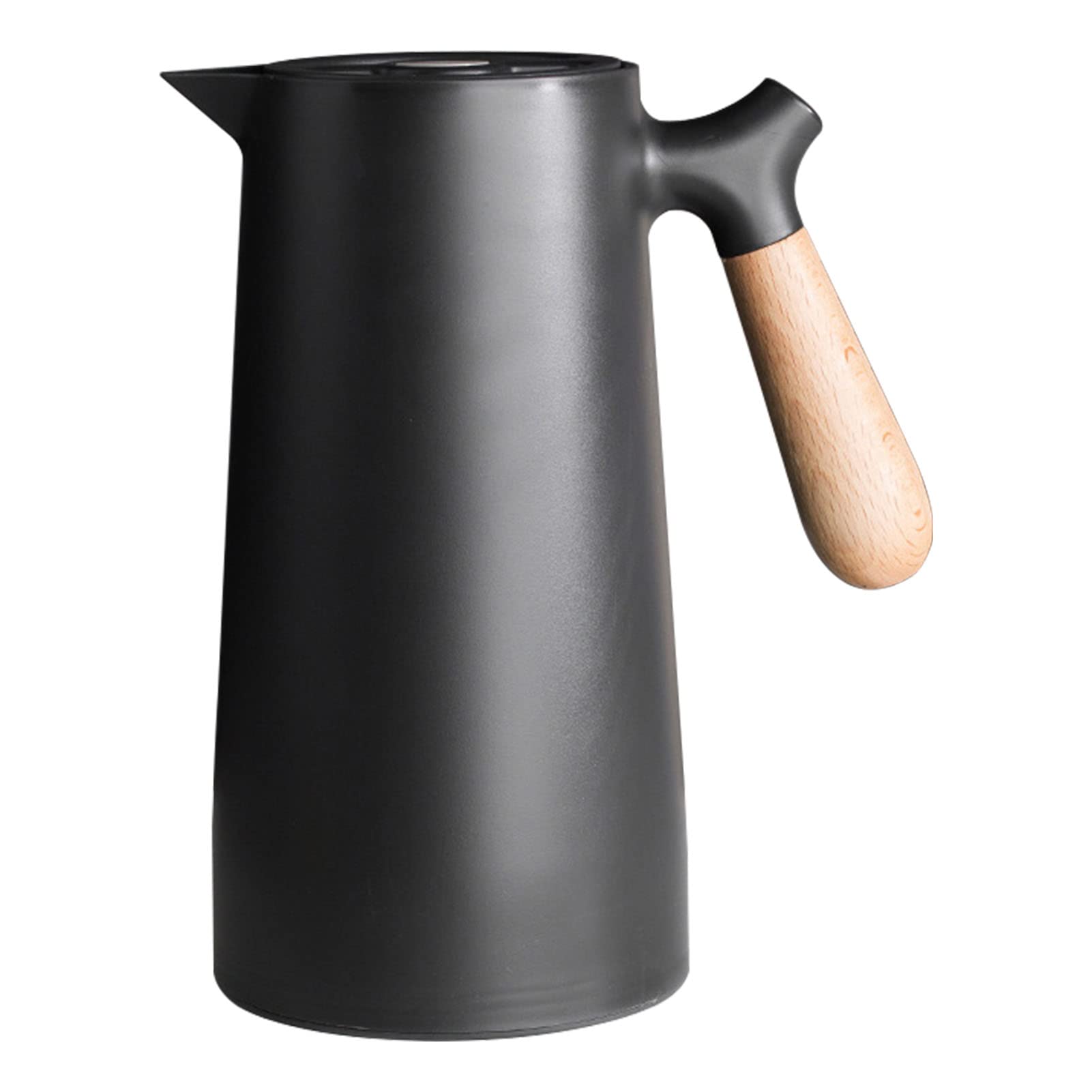 34oz/1L Thermal Coffee Carafe, Double Walled Vacuum Coffee Tea Pot with Glass Liner Insulated Coffee Thermos with Wood Handle, Keeping Hot Cold(Black)