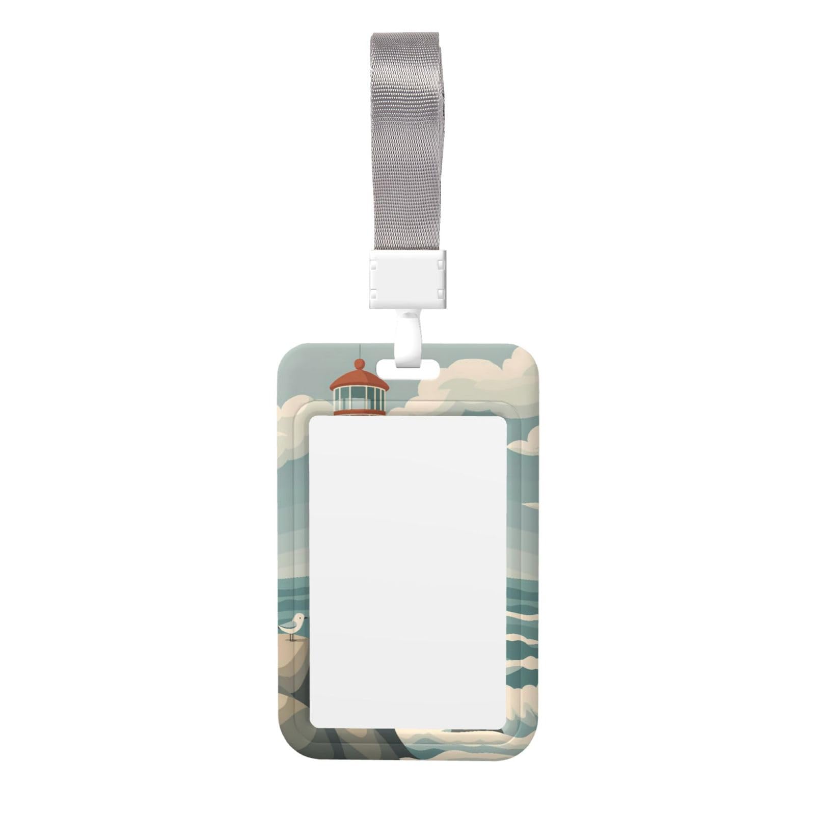 HLBSDM Lighthouse Near The Sea Work Badge Protective Shell Vertical Sliding Type with Transparent Window