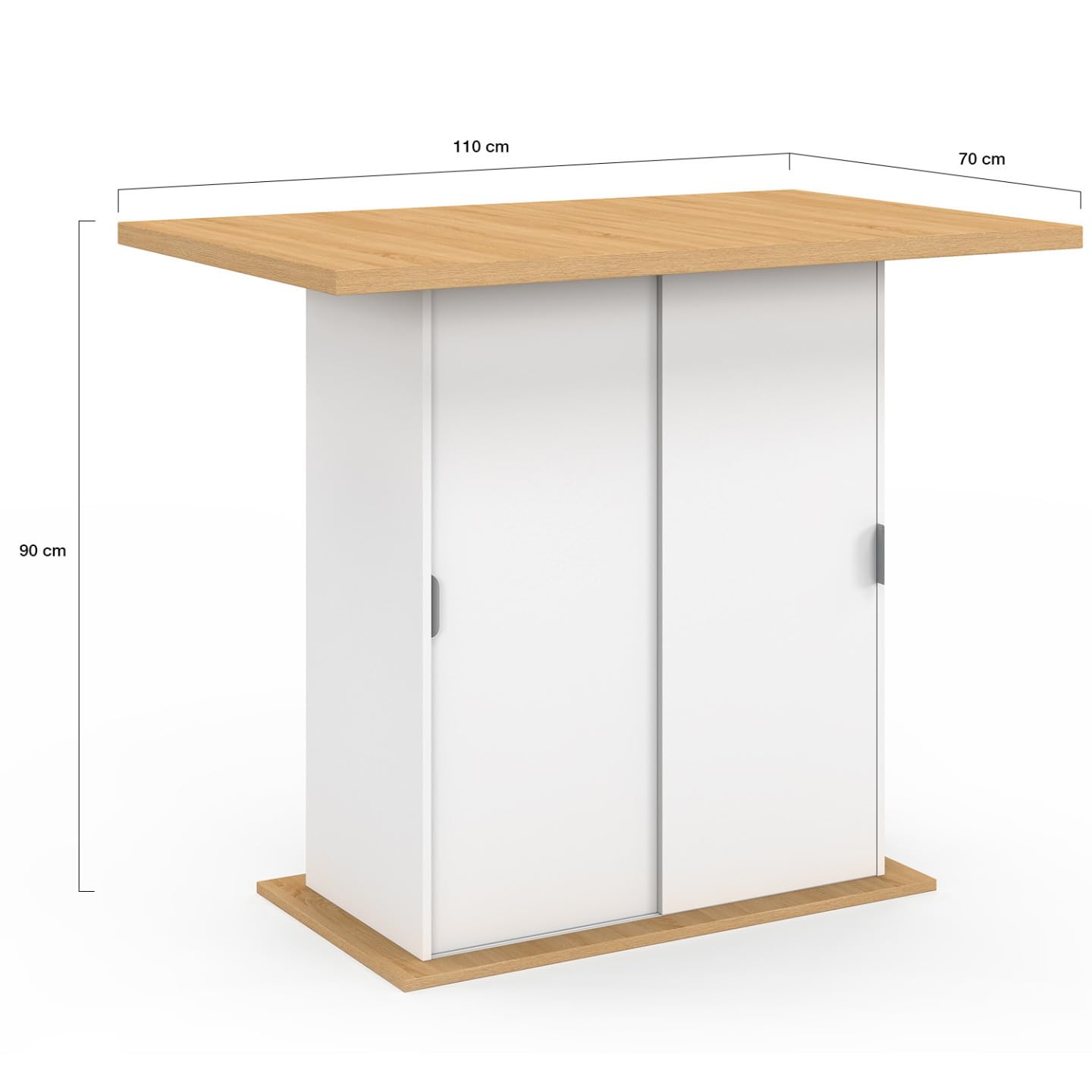 IDMarket - Ilot Central 4 Personnes Paxton 110 cm Pied Central avec Rangement Bois Blanc avec Plan de Travail façon hêtre