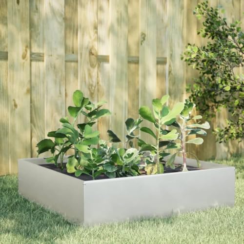 Gecheer Jardinera de Acero Inoxidable 100x100x25 cm,Jardinera Exterior para Jardín Balcón o Patio