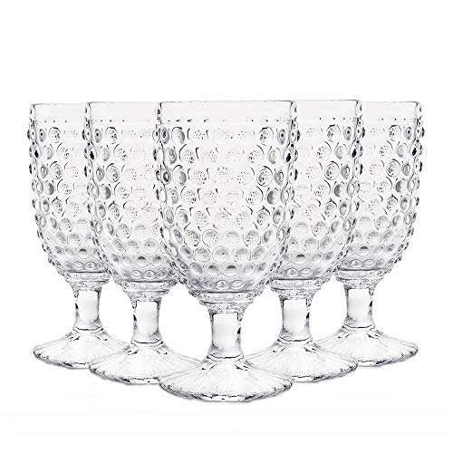 Hobnail Old Fashioned Iced Beverage Glass - Stemmed Wine Glasses - Goblet Set for Refreshments, Soda & Juice, Perfect for Dinner Parties, Bars & Restaurants, 13oz, Set of 6 (Clear, Goblet)