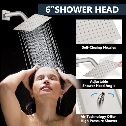 Image of Aolemi Ceiling Shower Faucet Set System Dual Head 12&6 Inch Brushed Nickel