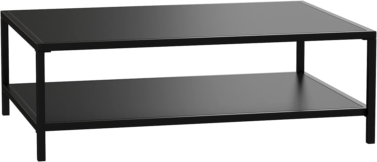 Flash Furniture Metal Indoor/Brock Outdoor Coffee Table with Lower Shelf - Black Steel Coffee Table for Business or Home Use - Modern Square Leg Frame