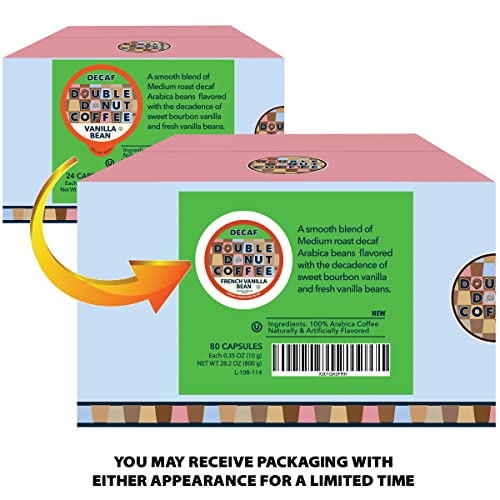 Double Donut Decaf French Vanilla Coffee Pods, Medium Roast Single Serve French Vanilla Bean Decaf Flavored Coffee Pods For Keurig K Cup Brewers, 80 Count #TOP6