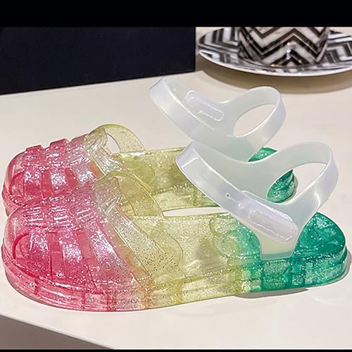 Girls Princess Jelly Sandals Toddler Kids Summer Rainbow Glitter Sparkly Party Mary Jane Shoes Colorful Flat Sandal4