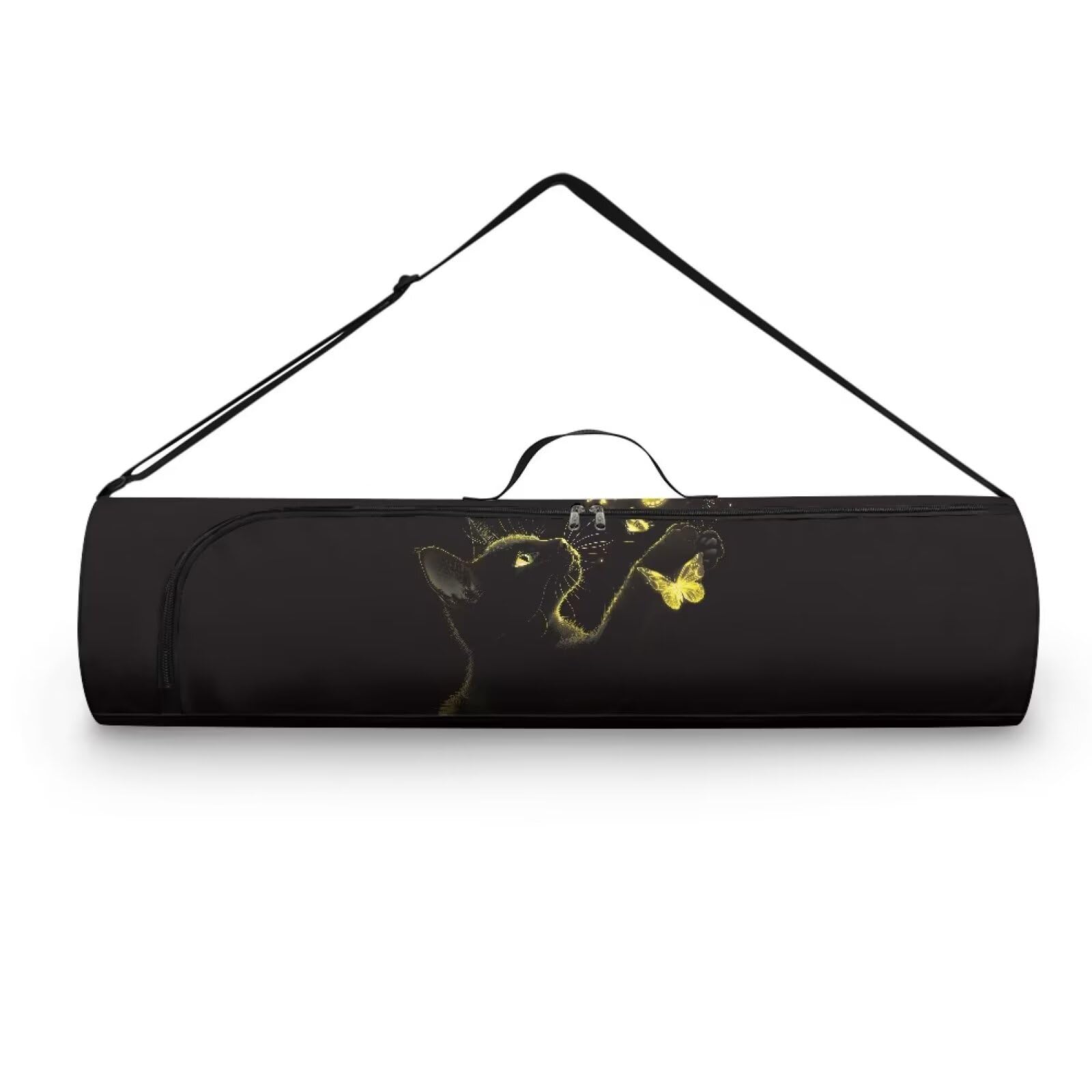 Pzuqiu Butterfly Cat Yoga Mat Bag for Women & Men Travel Gym Yoga Mat Carrier Bag with Adjustable Strap, 30in x 6.3in