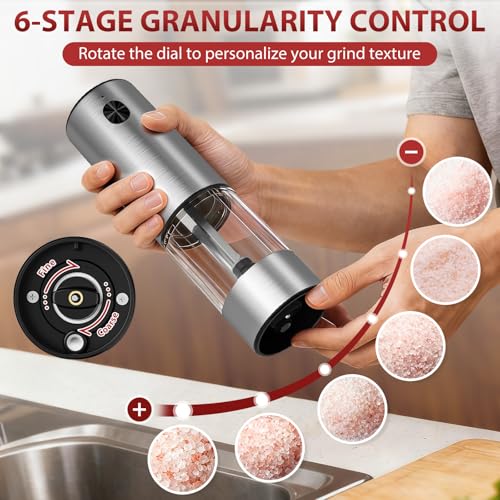 SmartTrends Electric Salt and Pepper Grinder Set with Rechargeable Base, 6 Adjustable Coarseness Levels, 95ml Large Capacity & Clear Container, Pepper Grinder Mill Electric with LED Light, 2Pack — view 2