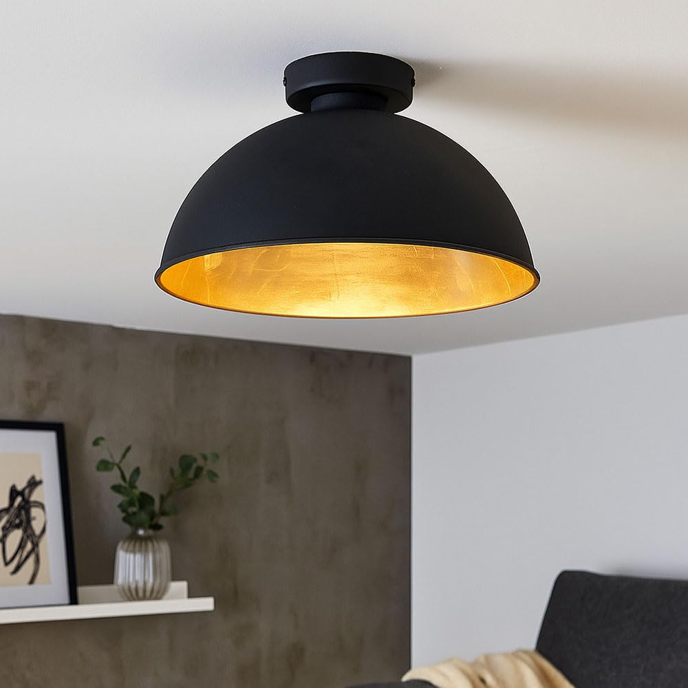 Reality Leuchten Deckenleuchte Jimmy, 1 x E27 ohne Leuchtmittel, Durchmesser 31 cm, Außen schwarz, Innen goldfarbig, R60121002