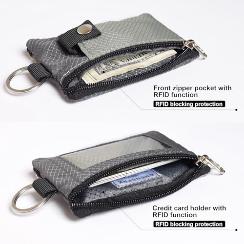 Image of CHENSPRX Minimalist RFID Blocking Small Wallet with ID Window,WaterResistant Zip Id Case Wallet with Lanyard Keychain for Cards,Cash,Travel,Women,Men