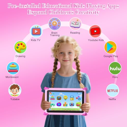 Image of Kids Tablet 7 inch Tablets for Kids 3-7 32GB Toddler Tablet with Stand Case, IPS Touch Screen, Parental Control, WiFi, GMS, YouTube Educational Baby Child Learning Tablets for Boys Girls (Pink)