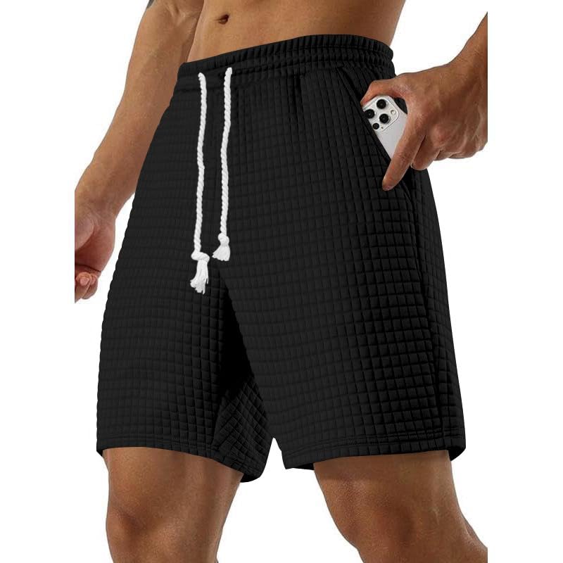 Casual Gym Bermuda Shorts Mens Summer Fashion Loose Solid Color Athletic Drawstring Elastic Waisted Shorts Pockets