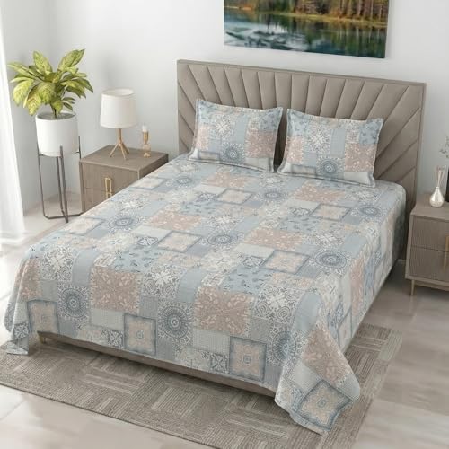 Image of Mafatlal 186 TC Metro Cotton King Size Bedsheet | 108 x 108 Inch|Soft, Breathable & Lightweight | Includes 2 Pillow Covers| Cool Fire 2