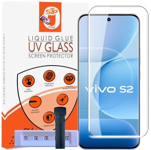 Image of STP FEEL HD+ UV Tempered Glass Screen Protector Guard Compatible For Vivo S2 5G (6.83 Inch, Pack of 1) Full Adhesive UV Curved Case Friendly HD Clarity with easy installation kit