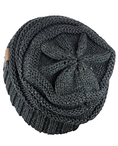 NYFASHION101 Exclusive Oversized Baggy Slouchy Thick Winter Beanie Hat - Gray Metallic