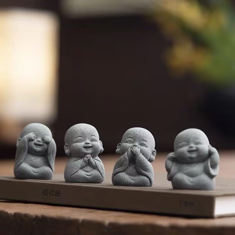 Set 4 Figuras Buda Sonriente Pequeñas para Decoración