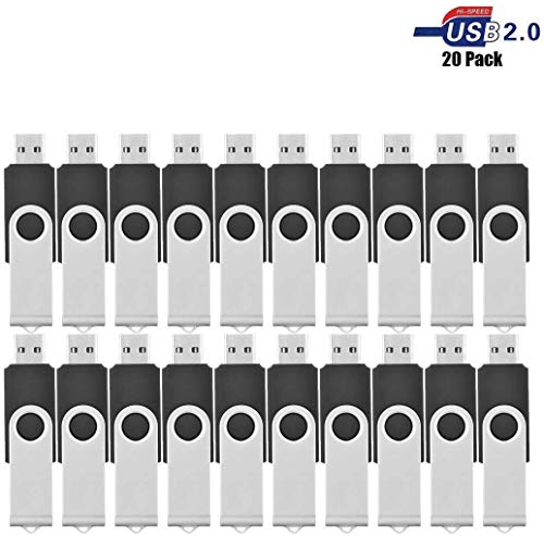 HKUU 20 Pack 4GB USB Flash Drive Bulk 2.0 Thumb Drive Swivel Memory