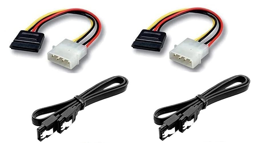 ANGEL E-COMMERCE SATA III/Sata 3 Data Cable with Locking Latch and 4 Pin Molex to 15 Pin Power Cable Combo for Internal Hard Disk Drive, HDD, SSD & DVD Writer - Red, Yellow, Black (Pack of 2 +2)