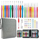 Hobekoee 22 Sizes Crochet Hooks Set with Grey Case,0.5mm-10mm Ergonomic Soft Handle Crochet Hook Needles Set for Arthritic Hands,Complete Crochet Set