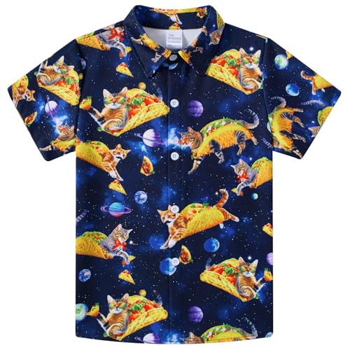 uideazone Little Boys Pizza Cat Shirts 3D Print Funny Universe Aloha Tops Summer Beach Short Sleeve Button...