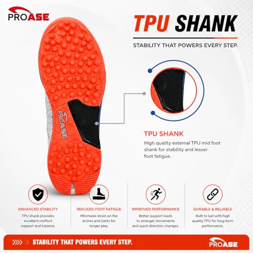 Image of Pro ASE Lightweight Cricket Shoes - Durable & Comfortable | Ideal for Turf, Ground & Hard Surfaces | Allrounder Design with Studs & Superior Grip | White, Blue, Grey, Orange