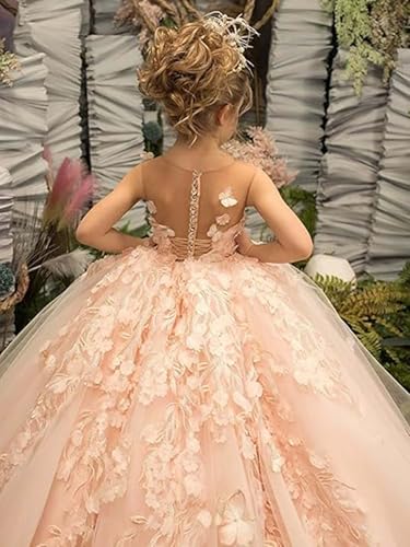 Flower Girl Dress for Kids Wedding Pageant Party Formal Ball Gown Princess Communion Tulle 3D Butterfly Long Dresses 5