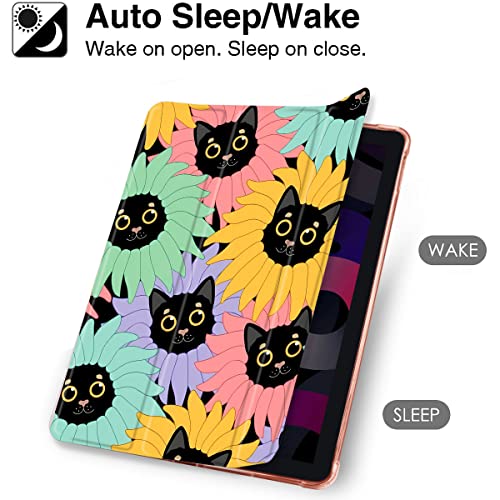 MAYCARI Funny Cat Sunflower iPad Air 4 Case with Pencil Holder, Support Auto Sleep/Wake - Image 3