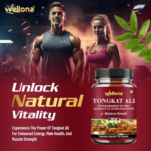 Image of Tongkat Ali Supplement Root Extract 400mg Capsules, 2% Eurycomanone Herbal Supplement for Men | Standardized to 100:1 | Maximum Strength (60 Veg Capsules) (Pack of 3)