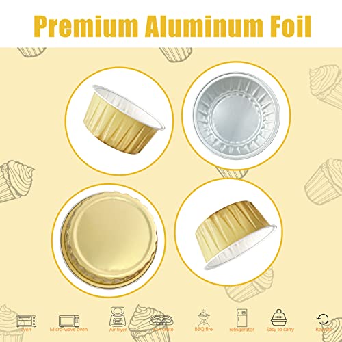 Augoog 100Pcs Aluminum Cups With Lids,5Oz Disposable Ramekin Baking Cups Muffin Liners Mini Pie Pans Foil Cupcake Containers For Christmas Party Wedding Party,Gold thumb #2