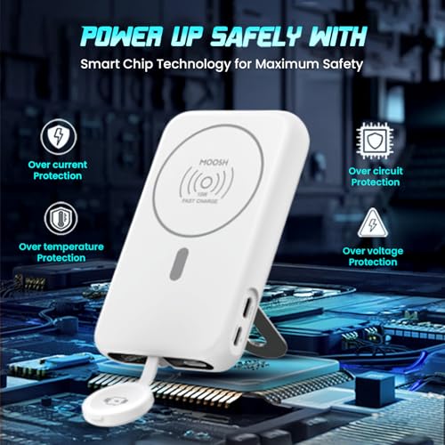 Image of MOOSH Magsafe Portable Charger Slim 10,000mAh, 3 in 1 Magnetic Battery Pack 15W Ultra-Fast MagSafe Compatible Portable Charger Ergonomic Design Flip iWatch Charger for iPhone16 /15 /14 /13 /12 Series