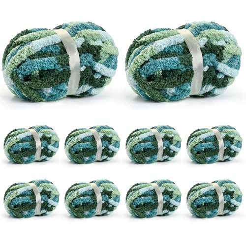 Image of 10 Pack Jumbo Chunky Yarn for Hand Knitting, Fluffy Chunky Chenille Yarn for Crocheting, Variegated Chunky Knit Baby Blanket Yarn, 240 yds /70.5 oz Super Bulky Yarn(Mint-Teal-Green)