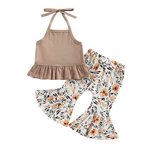 Image of TheFound Toddler Baby Girl Summer Outfit Halter Top Bell Bottoms Flare Pant 2Pcs Infant Newborn Clothes
