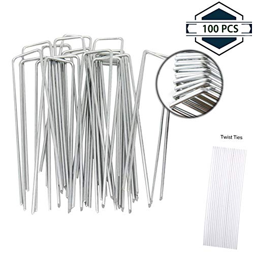 ZOORE Antiruggine Zincato Garden Picchetti, 100 Multiuso a Forma U di chiodo per Giardino Paesaggio-Fissaggio di Pavimenti da Giardino e Serre Barriere di Tessuto per Erbacce