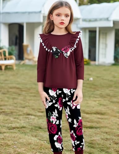 Toddler Girl Clothes Girl Fall Winter outfits Cotton Long Sleeves Ruffle Top Pants Little Girl Clothing Set2
