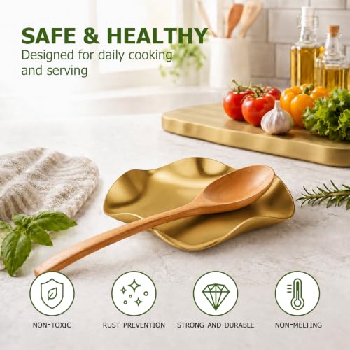 Image of VanlonPro Stainless Steel Spoon Rest, Spatula Ladle Holder, Stainless Steel Utensil Spoon Rest Holder, Brushed Finish, Dishwasher Safe 5.9 Inch (Flower Gold 1PC)