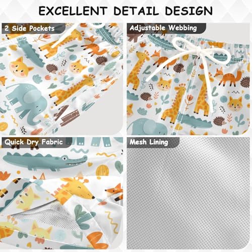 Boys Swim Trunks Quick Dry UPF 50+ Beach Board Shorts Kids Bathing Suits Swimsuit 2T Animal Elephant Giraffe Fox3