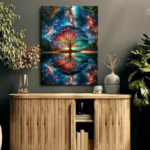 Tree of Life Canvas Wall Art Starry sky reflection Pictures Wall Decor Modern Abstract Poster Print Artwork for Living Room Yoga Room Hotel Bedroom Home Decoration 12x16in - Image 4