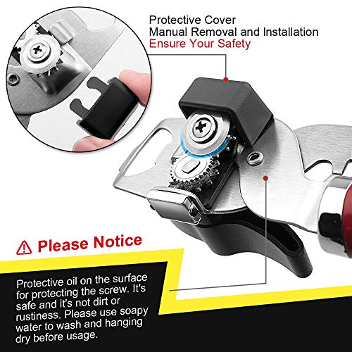 Can Opener, No-Trouble-Lid-Lift Magnet Manual Can Openers Smooth Edge, Japanese Stainless Steel Sharp Blade Safe Cover for Beer/Tin/Bottle, Big Turning Knob Soft Handle Good for Seniors with Arthritis
