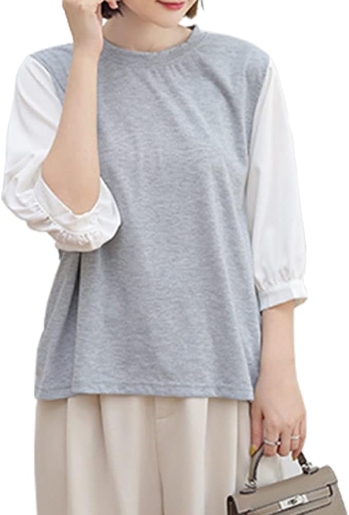 Amazon レディース トップス 秋 長袖 Tシャツ ブラウン ストライプ コットン ゆったり レディース オフィス 白 黒 春 夏 秋 Ainor Tシャツ カットソー 通販