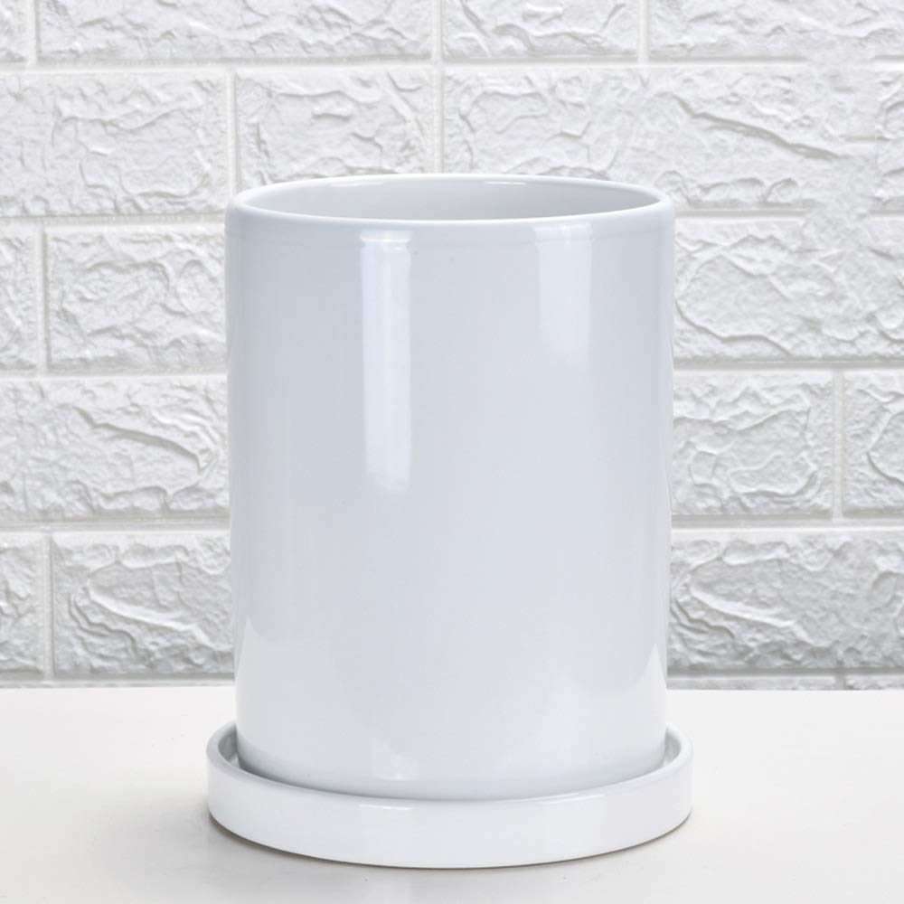 BPTCHP Straight Cylindrical Ceramic Flower Pot Large Tray with Indoor Office Green Flower Pot Decorative Plant Containers with Drainage Hole Balcony Planter Windowsill Planter Box Garden Ornaments