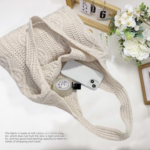 Image of Crochet Tote Bag Beach Mesh Knitted Bag Large Aesthetic Shoulder Bag Handbags Hobo Hollow Bag for Wome (Beige)