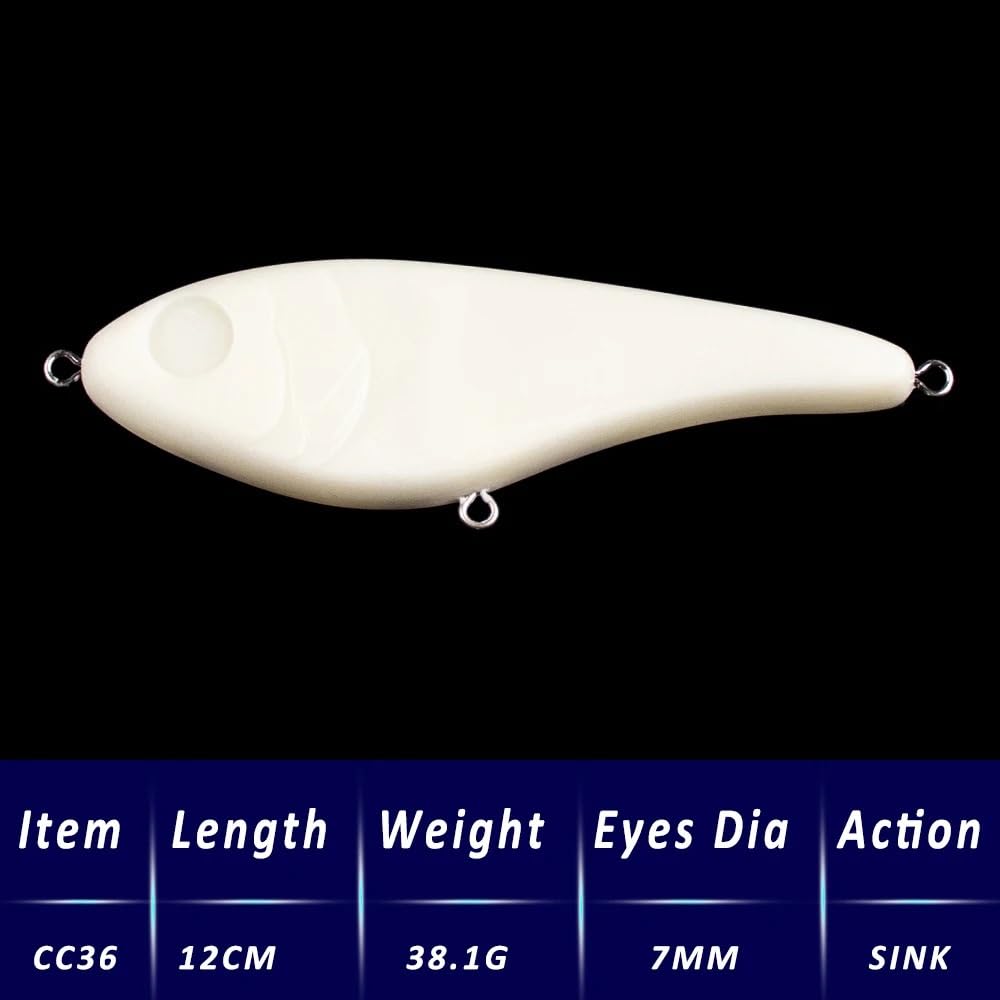 Cebos for Lucio en Blanco, 10 Uds., 12cm/38,1g, Fregadero Lento, sin Pintar, Señuelos de Pesca Artificiales, cebos Duros DIY, Aparejos almizclados