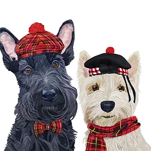 Set of 20 Individual Funny Decoupage Funny Paper Party Napkins ANGUS and FIONA DOGS DOGGY Watercolor Decor Luncheon Beverage Napkin for a Birthday, Holiday, Wedding, Cocktail Party