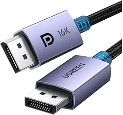 UGREEN Cabo DisplayPort 2.1 [certificado VESA] DP2.0 80 Gbps Suporte 16K a 60 Hz 8K a 240 Hz 4K a 240 Hz HDR, HDCP, DSC 1.2a, cabo de porta de exibição trançado compatível com monitor de plac